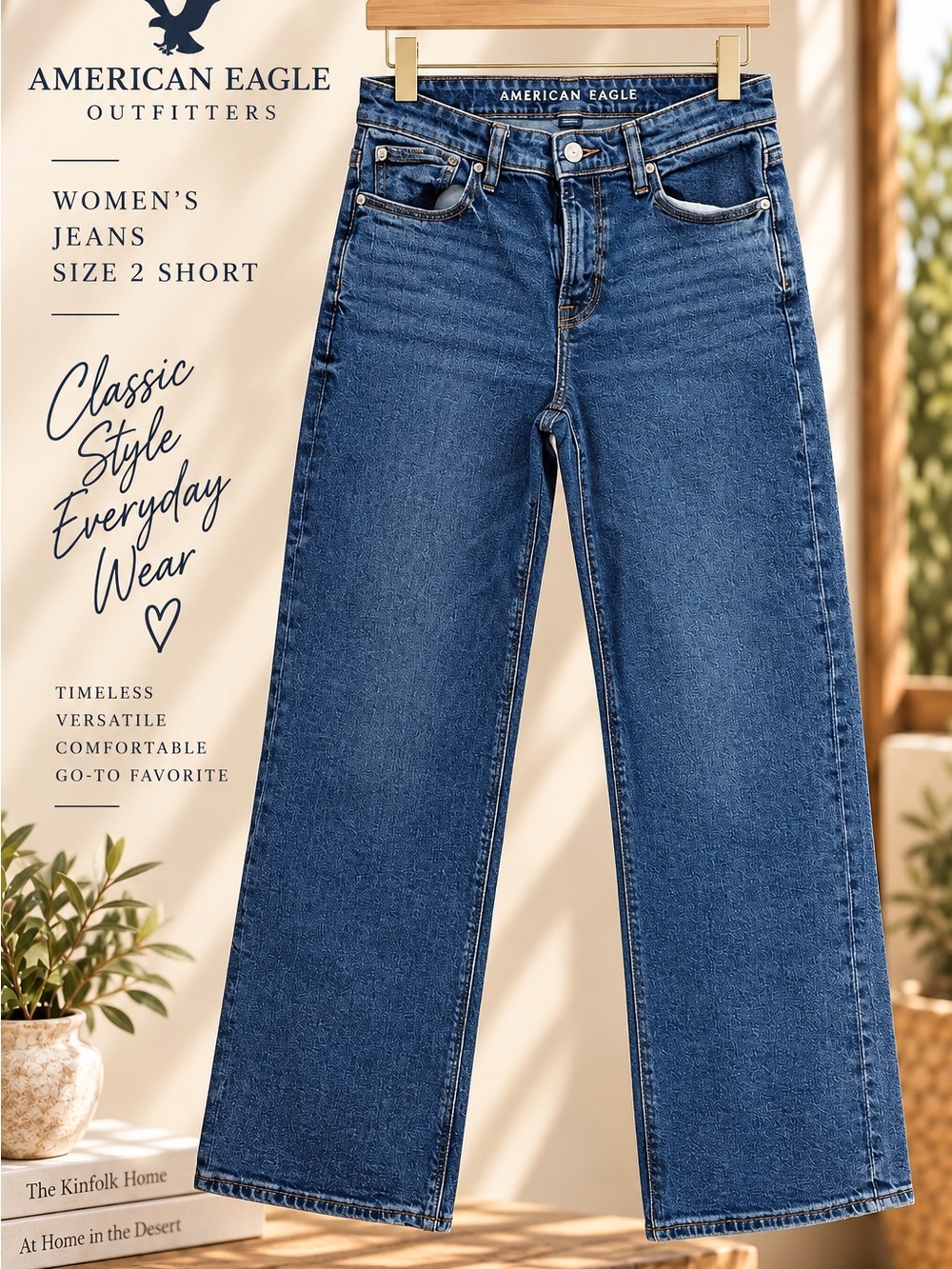 American Eagle Outfitters Women's Straight-Leg Jeans - Medium Blue Wash